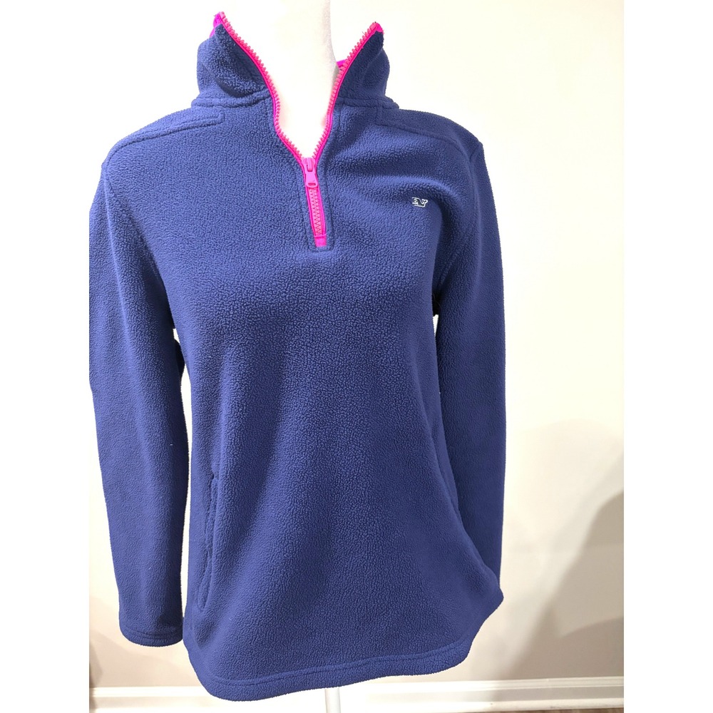 Vineyard Vines Women's Navy & Pink Fleece Quarter Zip Pullover Gorpcore Preppy
